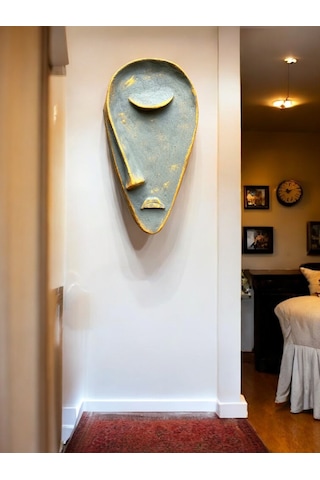 Taş Heykel Duvar Maskesi, El Yapımı Soyut Yarı Yüz Dekoru, Ev Ve Ofis İçin Benzersiz Ev Hediyesi