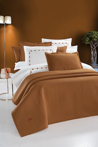 Elegante %100 Pamuk Saten Yatak Örtüsü Seti Hardal Bej