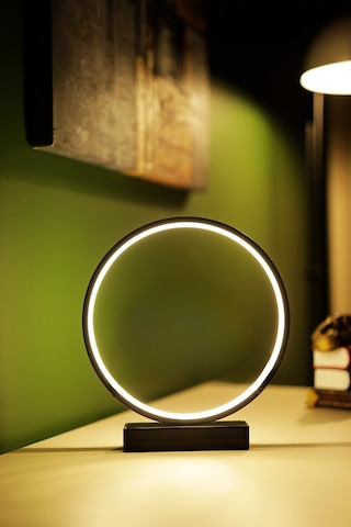 Nish Tasarım Kablolu Metal Led Masa Lambası Dairesel Tasarım Gece Lambası Siyahdaire