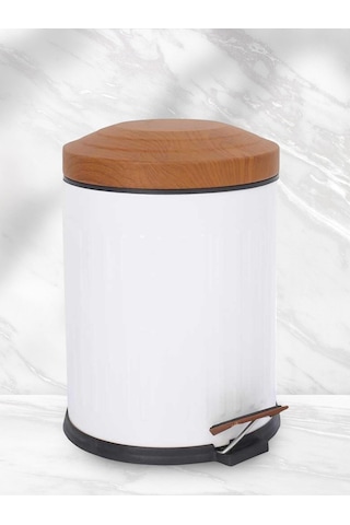 Foreca Ahşap Vintage Çöp Kovası Çizgili Beyaz 12 Lt