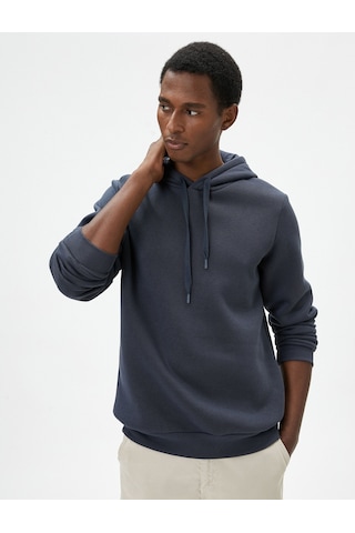 Koton Basic Kapşonlu Sweatshirt Uzun Kollu Ribanalı Antrasit 4sam70001mk Antrasit