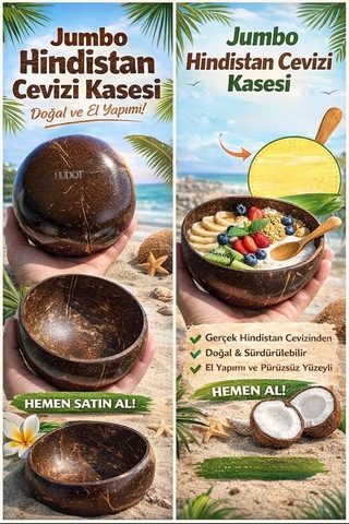Hudot Jumbo Hindistan Cevizi Kasesi, Doğal El Yapımı 13-15 Cm