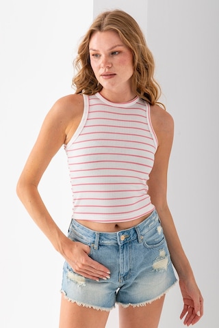 Giysa Kadın Bisiklet Yaka Kolsuz Çizgili Basic Body Pembe - 25507 Pembe