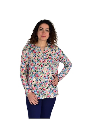 Kadın Çiçek Baskılı Düğmeli Viscon Bluz Bgl-st04275 Pembe
