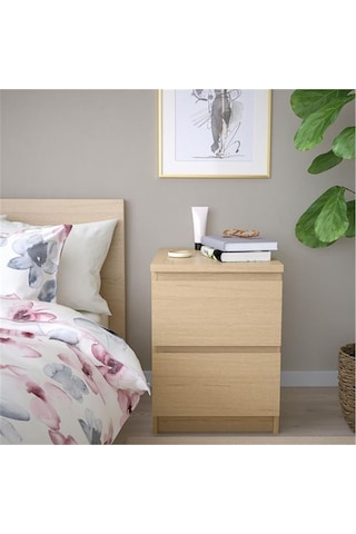 Komodin, Ağartılmış Meşe Kaplama 40x55 Cm Malm Komodin 40x55 Cm 2 Çekmeceli Şifonyer