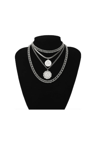 Girift Vintage Allure Boho Vintage Kalın Zincirli Sikke Kolye Gümüş