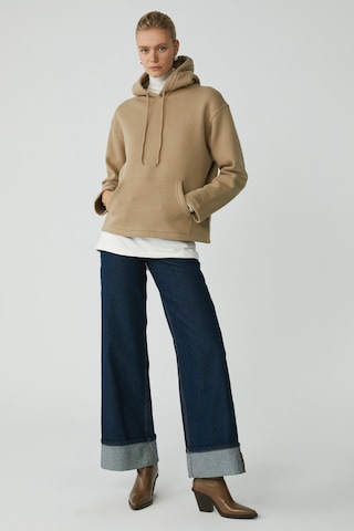 Ethıquet Pıper Kadın Içi Polarlı Yumuşacık Comfort Fit Kapüşonlu Kanguru Cepli Bej Sweatshirt