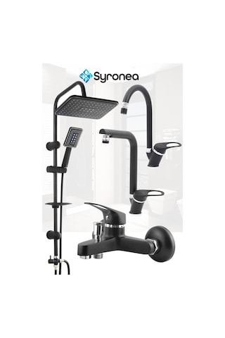 Robot Siyah Tepe Yağmurlama Duş Seti Mutfak Banyo Lavabo Batarya Musluk Set Siyah