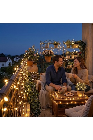 50 Metre Gün Işığı Led Dekoratif Aydınlatma Işığı - Dış Mekan Ve İç Mekan Uyumlu, Bahçe, Balkon Teras Parti Süsleme Led Zincir Işık Gün Işığı - Sarı