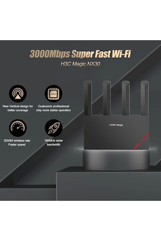 H3c Magic Nx30, Dual Band, Wifi 6, 3000mbps, 4port Gigabit, 4ad Anten, Masaüstü, Router, Access Poin