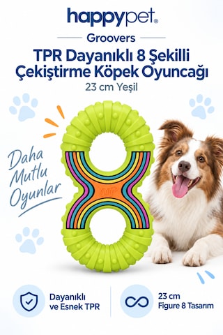 Happy Pet Groovers Tpr Dayanıklı 8 Şekilli Çekiştirme Köpek Oyuncağı 23 Cm Yeşil