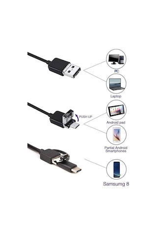 Endoskop 3 İn 1 Yılan Kamera Usb Micro Usb Type C 2m Sert Kablo