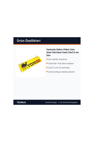 Trobus Vantuzlu Dekor Plaka Cam Süsü Yok Deve Yazılı 22x7,5 Cm Sarı