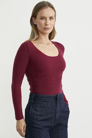 Sementa Fitilli Alttan Çıtçıtlı Triko Kazak - Bordo Bordo
