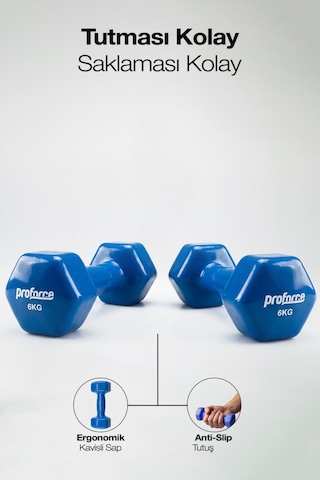 Proforce Vdb Dışı Vinil Kaplı Çelik Döküm Ağırlık Dambıl Mavi 6 KG