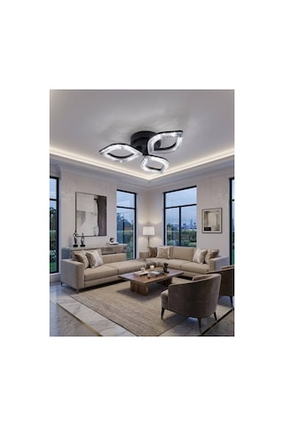 LumiaLighting Yonca Model Kumandalı Siyah 3"lü Ledli 3 Renk Modu Kristal Salon Mutfak Yatak Çocuk Odası Avize
