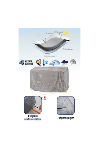 Gri Bahçe Mobilya Koruma Örtüsü Branda 160x160x80 Cm - Santimetre, Su Geçirmez, Güneşten Korur Gri