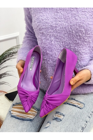 Ervanın Butiği Mor Saten (CrossBow) Fiyonk Detay Kadın Stiletto