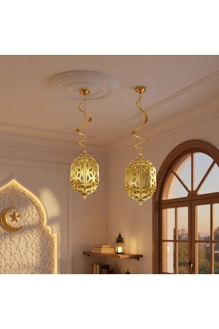 Ramazan Kandil Gold Parlak 2'li 4d Asmalı Dekorasyon Süsü 25 Cm