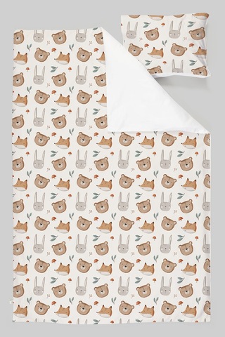 Organik Tek Kişilik Nevresim Takımı 160x220 - Sevimli Yüzler Renkli