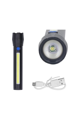 El Feneri Cob Led 4 Fonksiyonlu-zoomlu Usb Şarjlı 170 30 Mm Pm-16754