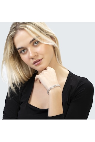 Tesbihane Beyaz Zirkon Taşlı Silver Renk 925 Ayar Gümüş Gurmet Kadın Bileklik