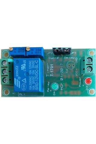 Basit Ayarlanabilir Zaman Saati Röle Modülü - Timer T1701 12V Dc (Standart)-1Sn - 10Sn (Standart)