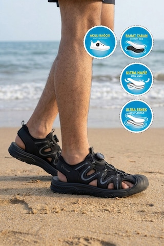 Voyager Erkek Outdoor Trekking Sandalet Nefes Alabilen Yapı Misina Bağcık Siyah E339 M
