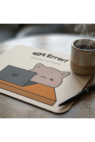 Tabloe 404 Error Eğlenceli Tasarımlı Mouse Pad - 23x19 Cm 4mm Kalınlık - Kaydırmaz Tabanlı Kaliteli Mousepad Kahverengi+açık Gri