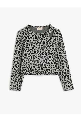 Koton Bluz Leopar Desenli Uzun Kollu Pencere Detaylı Bisiklet Yaka Gri Desenli 5wkg60034ak Gri