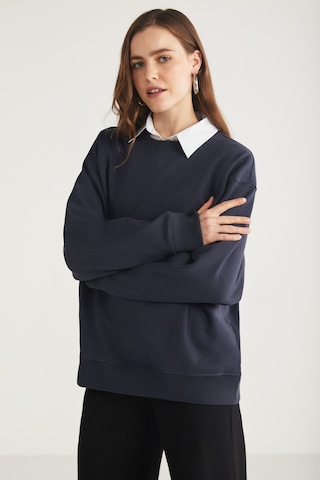 Ethıquet Karıus Kadın Regular Fit %100 Organik Pamuklu İçi Polarsız Yuvarlak Yaka Lacivert Sweatshir