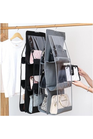 Gri 6 Cep Asılı Çanta Şeffaf Saklama Çantası Temizle Ev Organizatör Dolap Dolap Muhtelif Ayakkabı Çantası Askı Kılıfı İle
