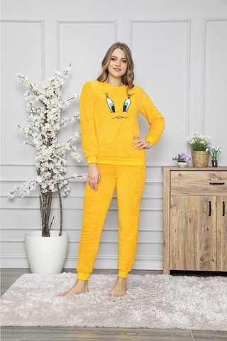 Civciv Desenli Anne Kız Çocuk Kombin Peluş Pijama Takımı Anne Kız Ayrı Satılır. Sarı