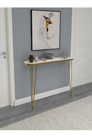 80x18 Dresuar Antre Hol Dekorasyon Ürünleri Altın Model Altın Beyaz Elips, One Size