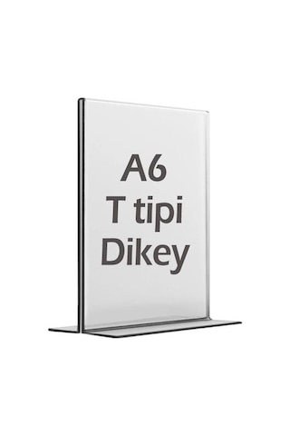 A6 T-Tipi Dikey Şeffaf Pleksi Mika Föylük Menü lık Etiketlik