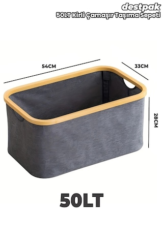 50 Lt Bambu Kumaş Kirli Çamaşır Taşıma - Sepeti Joseph Model Antrasit