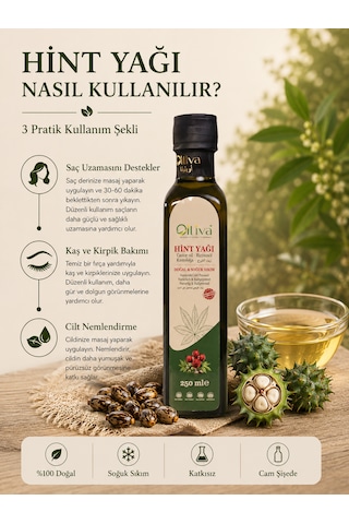 Oılıva Hint Yağı 250 Ml %100 Doğal Ve Saf Hint Yağı, Soğuk Sıkım Castor Oil, Katkısız Bitkisel Yağ, Ricinus Yağı