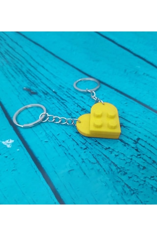 Seninle Anlam Bulurum Lego Dizayn Kalp Anahtarlık 2'li Sarı Renk Çok Renkli