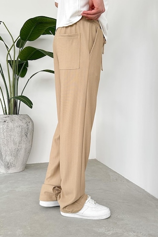 Bej Beli Lastikli Fitilli Baggy Pantolon Bej