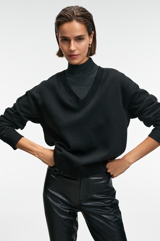 Grımelange ARINEL Kadın V Yaka Regular Fit Siyah Sweatshirt
