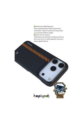 Apple Uyumlu iPhone 17 Pro Max Kılıf M-safe Şarj 600d Güçlü Kamera Çerçeveli Pure Kevlar Fiber Turuncu-siyah Hafi