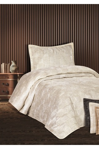 Goldroom Home Ranya Kadife Nakışlı Tek Kişilik Yatak Örtüsü Krem