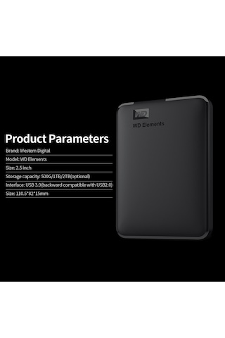 Maiyame Western Digital 500gb Taşınabilir Disk, 2.5 İnç, Usb 3.0, Siyah, Wd Elements, Win/mac Uyumlu