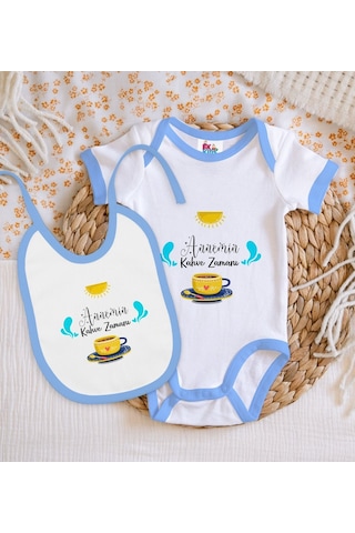 Bk Kids Annemin Kahve Zamanı Tasarımlı Mavi Bebek Body Zıbın Ve M Çok Renkli