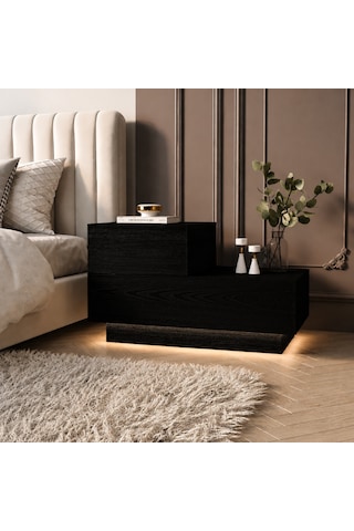 Kayra Kmd002 Led Işıklı Komodin 2 Çekmeceli Modern Tasarım Ahşap Siyah