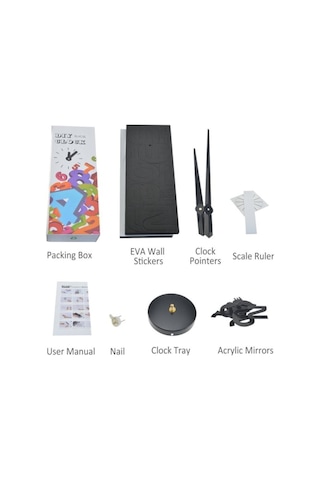 Modern Nesil Dıy 3D Dekoratif Büyük Boy Sticker Duvar Saati (399530266) Siyah