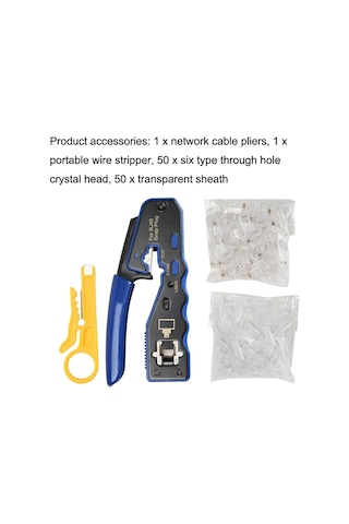 Sones Rj45 8p Delikli Kristal Başlıklı Konnektör Kılıfı Ağ Aracı Soyma Tel Kablo Pense Seti Mavi