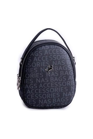 Nas Bag Mini Kadın Sırt ,el Ve Omuz Çantası Dönüştürülebilir Tasarım Siyah Yazılı En:17cm Boy :22cm Çok Renkli