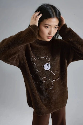 Hiccup My Fashıon Oversize Ayıcıklı Peluş Kazak Kahve Kahvesi