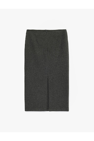 Koton Yırtmaç Detaylı Slim Fit Parıltılı Midi Kalem Etek Gri Çizgili 6sak10073ek Gri Çizgili